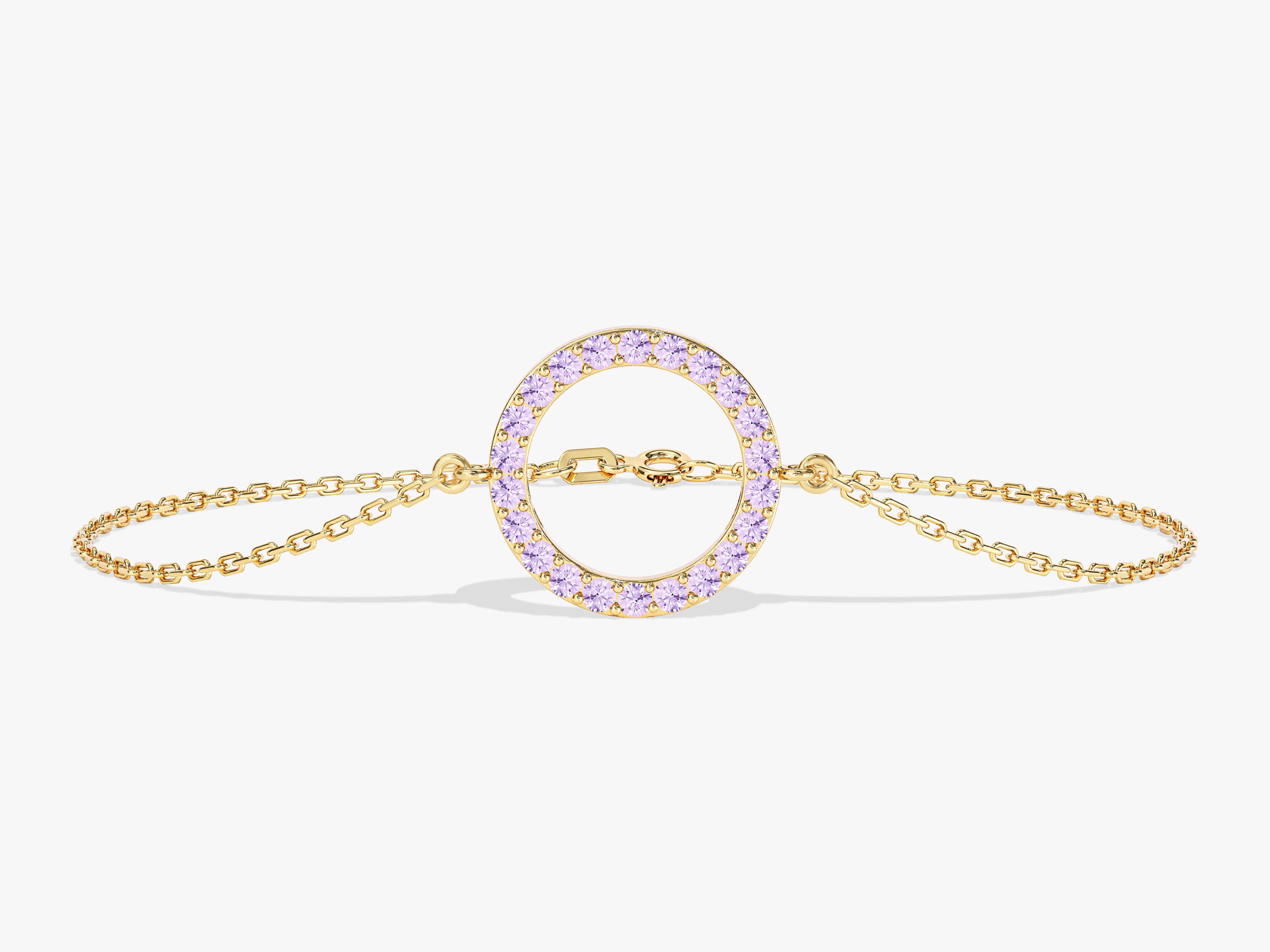 Open Circle Pink Tourmaline Bracelet in 14k Solid Gold