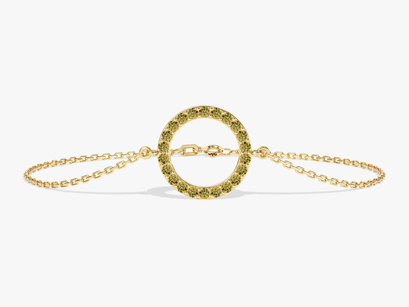 Open Circle Peridot Bracelet in 14k Solid Gold