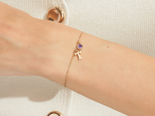 Initial Birthstone Charm Bracelet