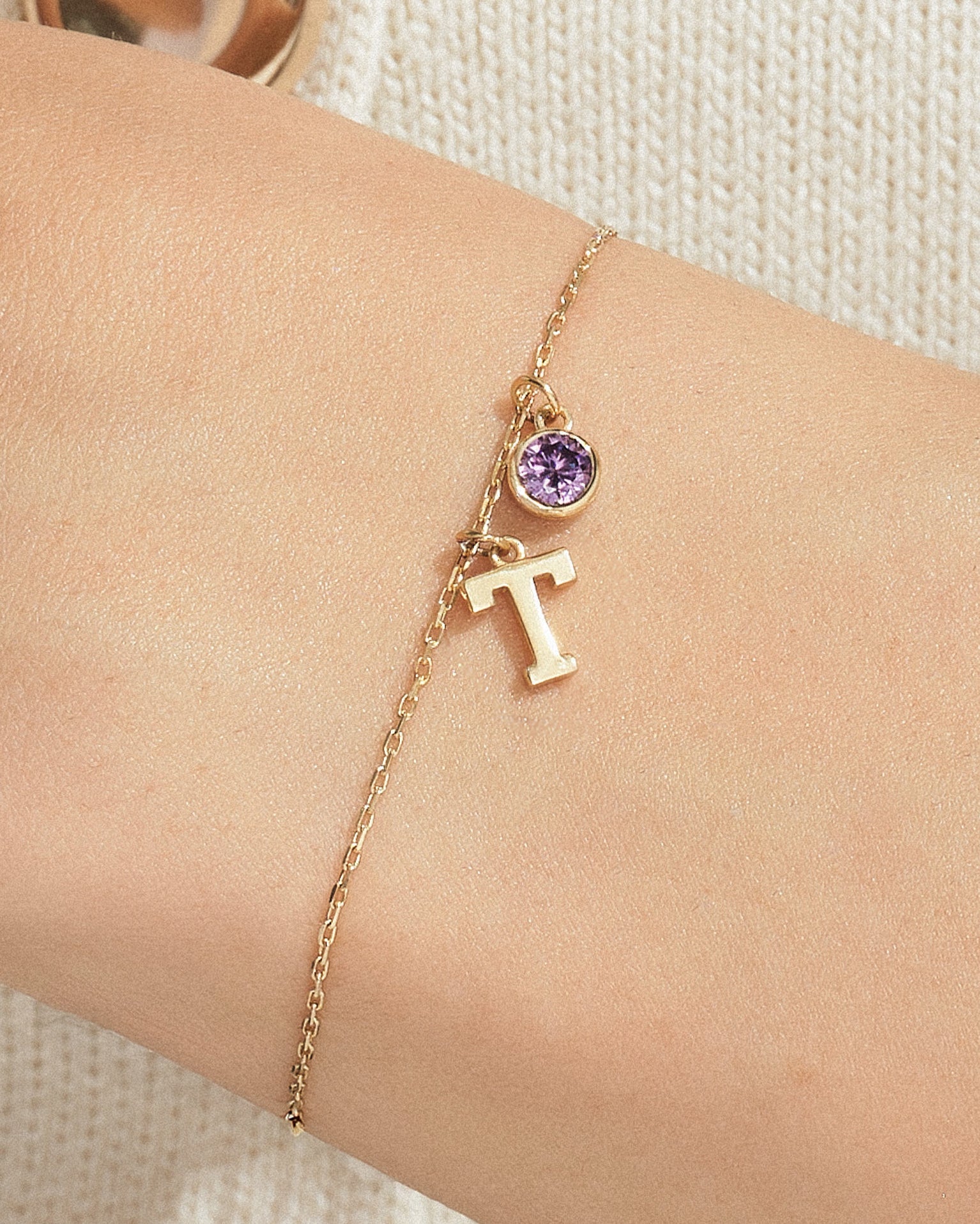 Initial Birthstone Charm Bracelet