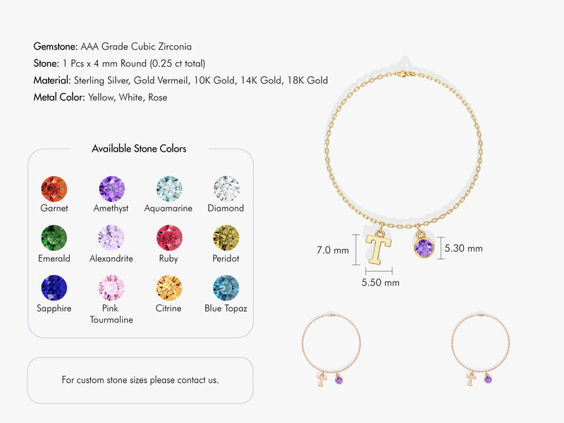 Initial Birthstone Charm Bracelet