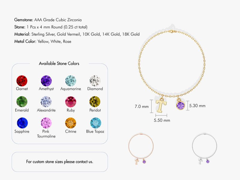 Initial Birthstone Charm Bracelet