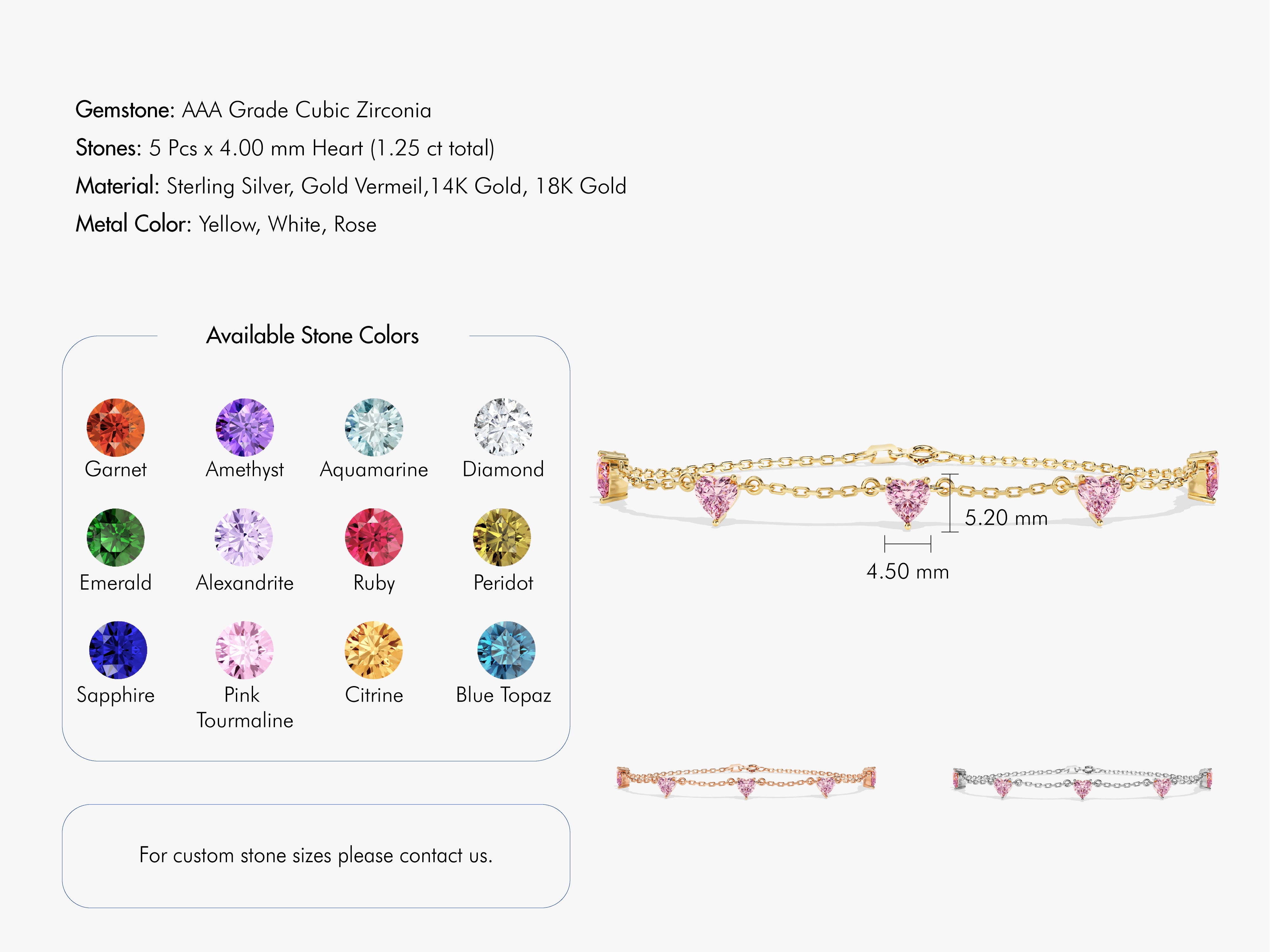 Heart Birthstone Station Bracelet