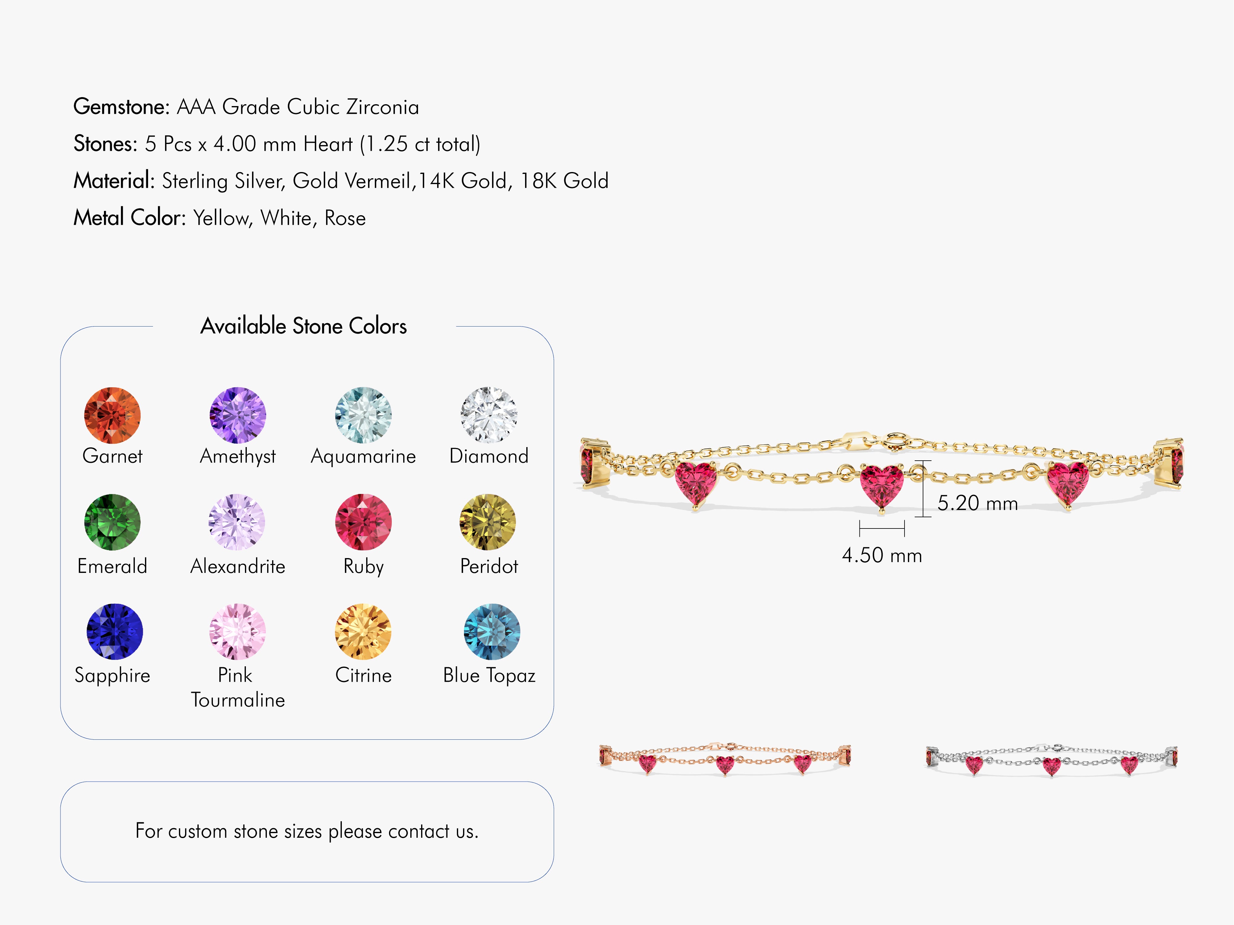 Heart Birthstone Station Bracelet