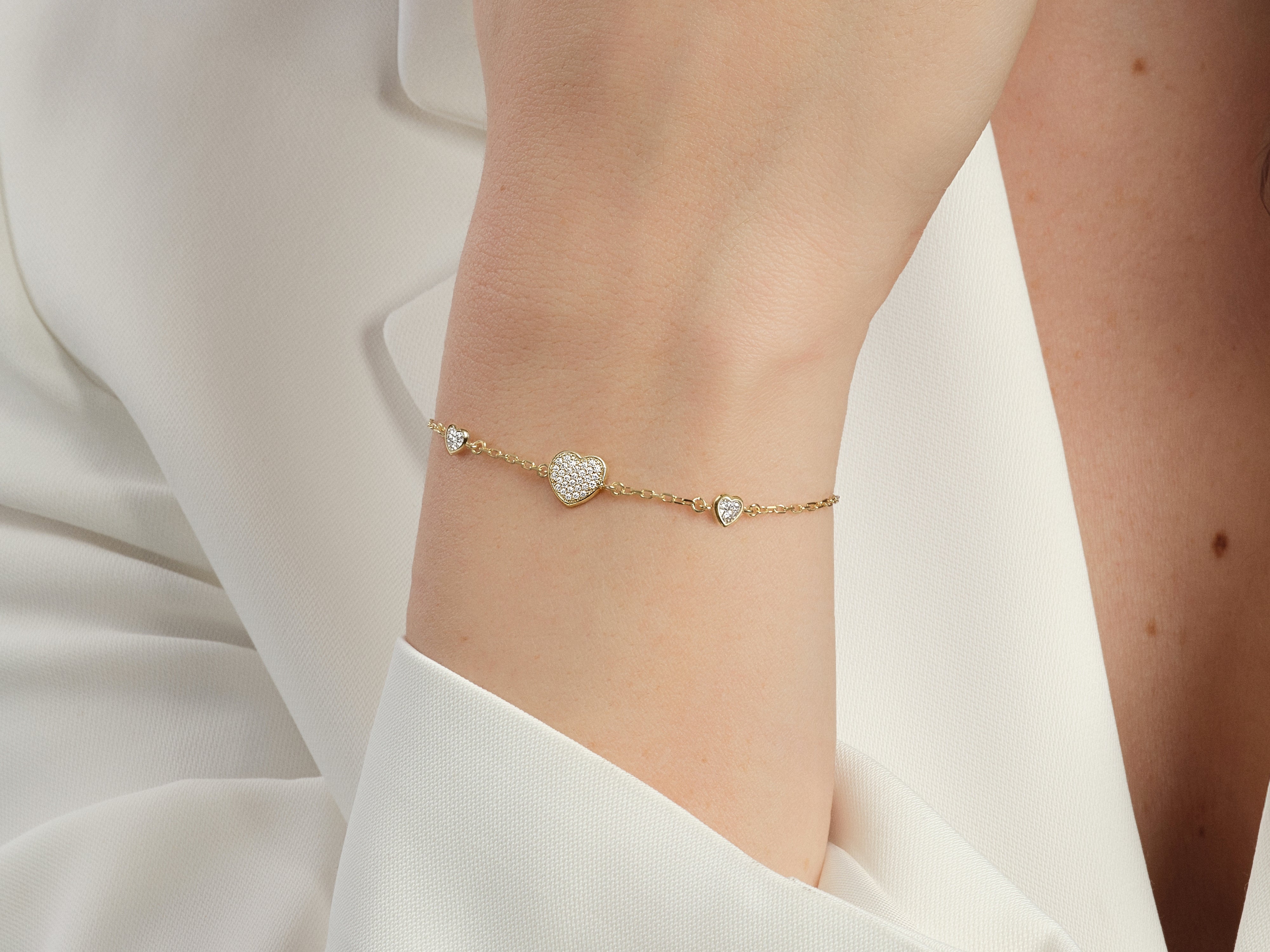 Pave Heart Triple Bracelet