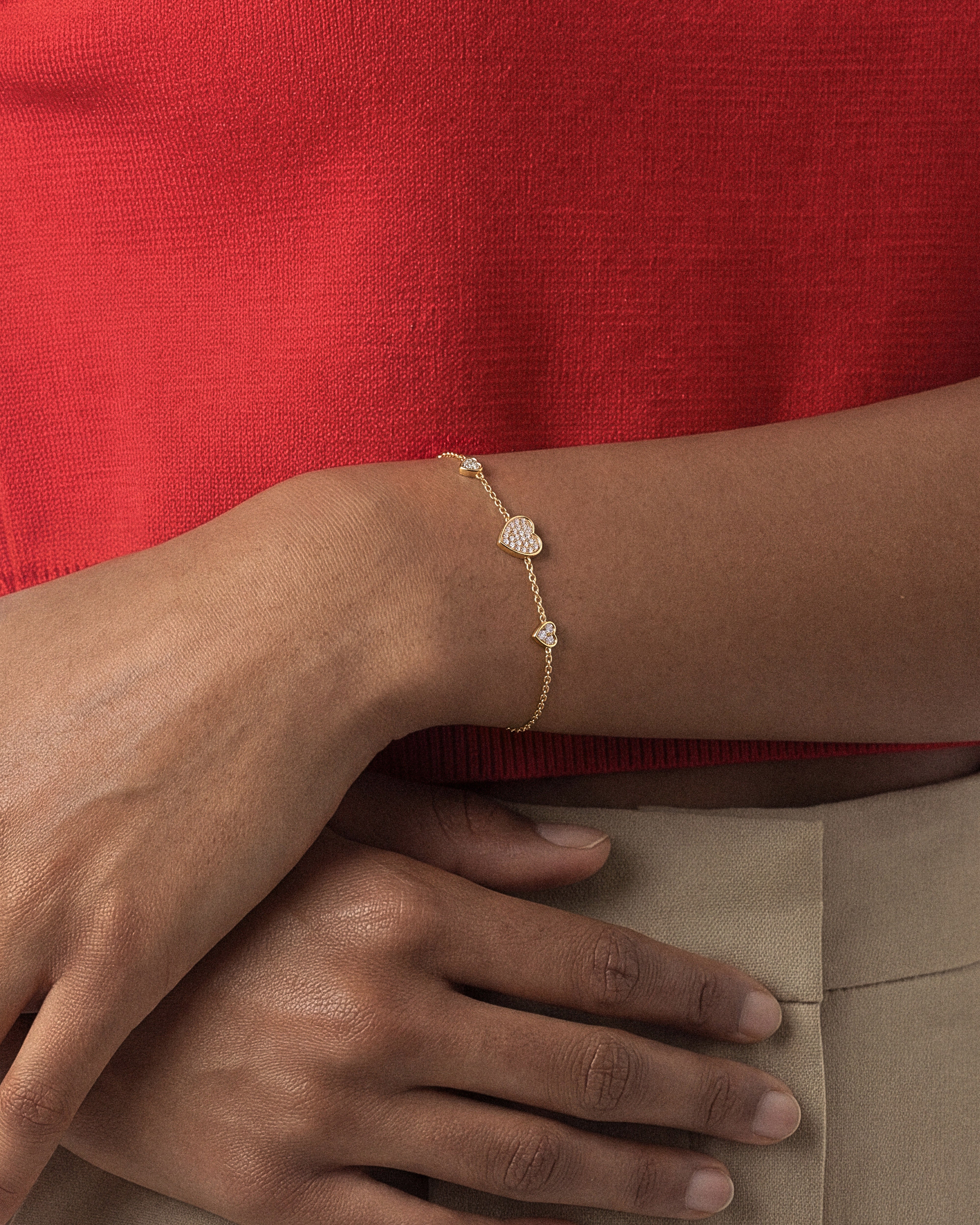 Pave Heart Triple Bracelet