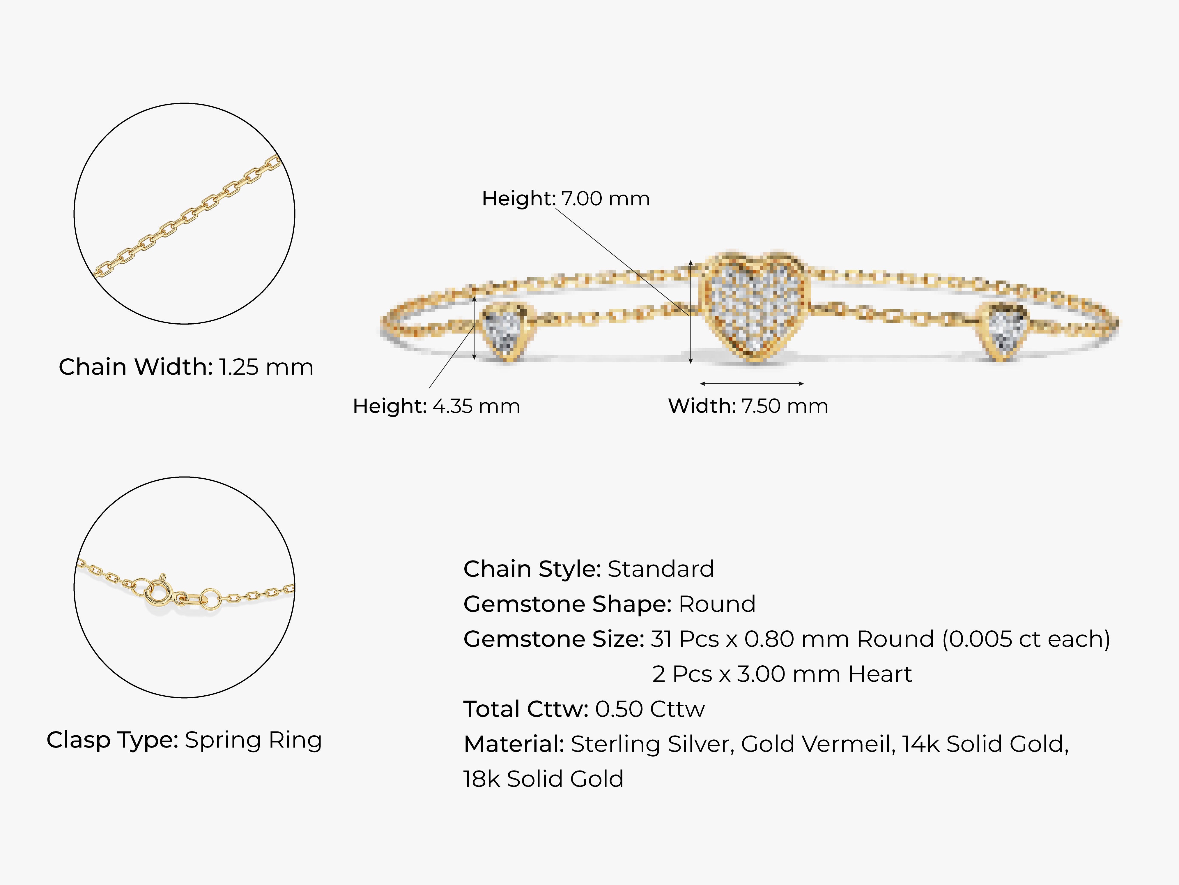 Pave Heart Triple Bracelet