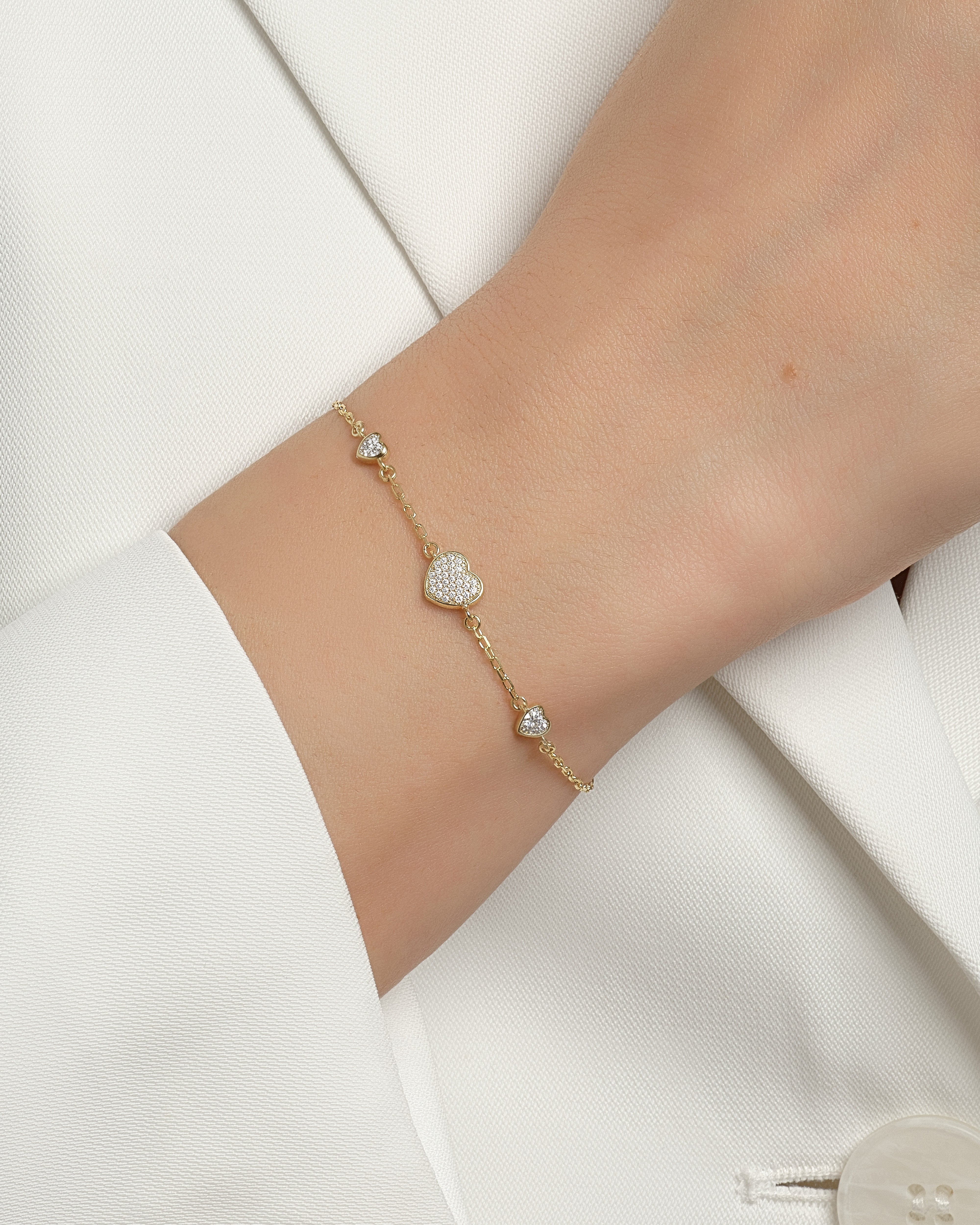 Pave Heart Triple Bracelet