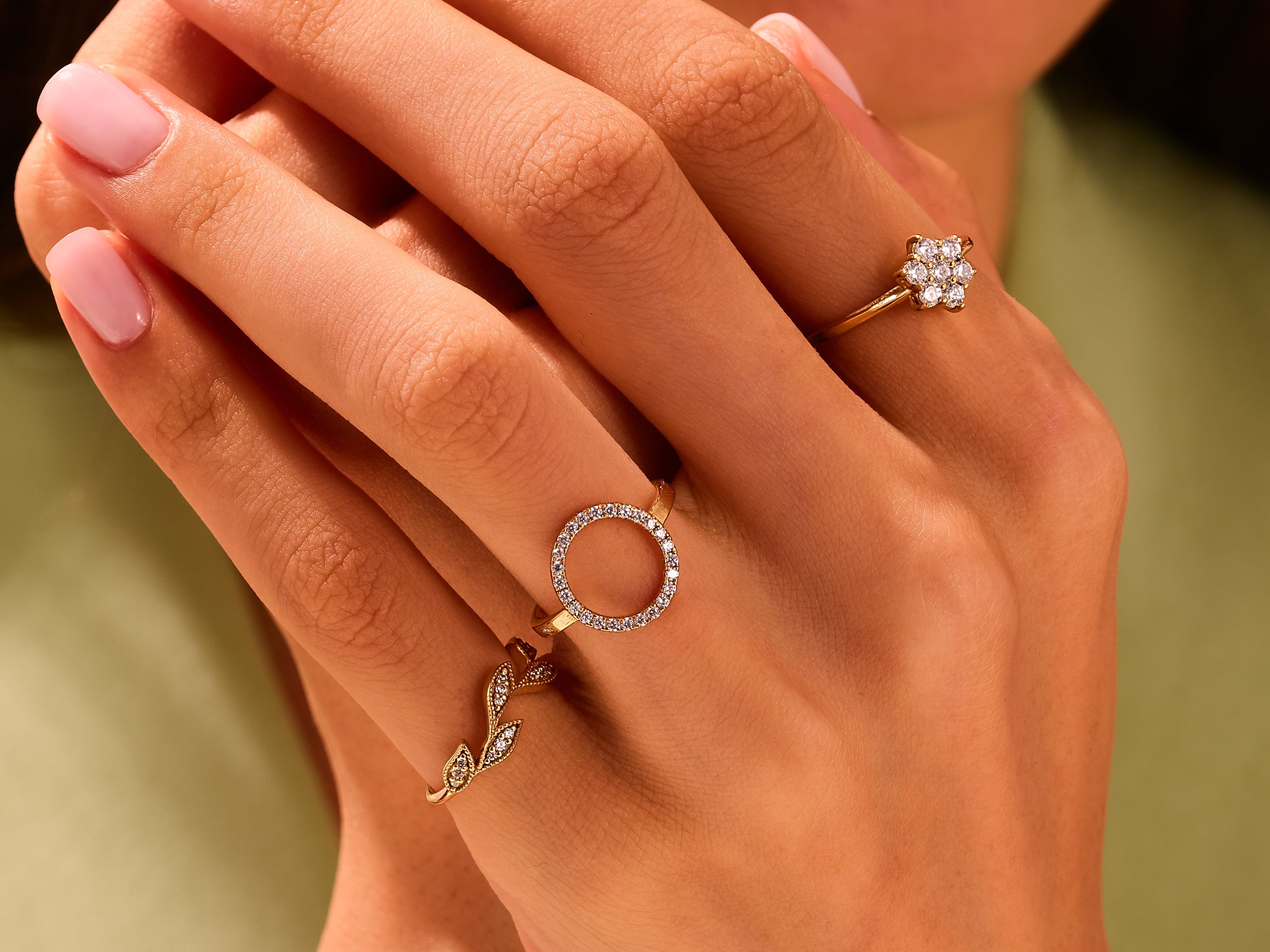 Gold diamond rings on hand, jewelry, fine jewelry, luxury rings