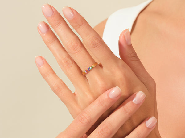 Baguette Multi Birthstone Ring in 14K Solid Gold