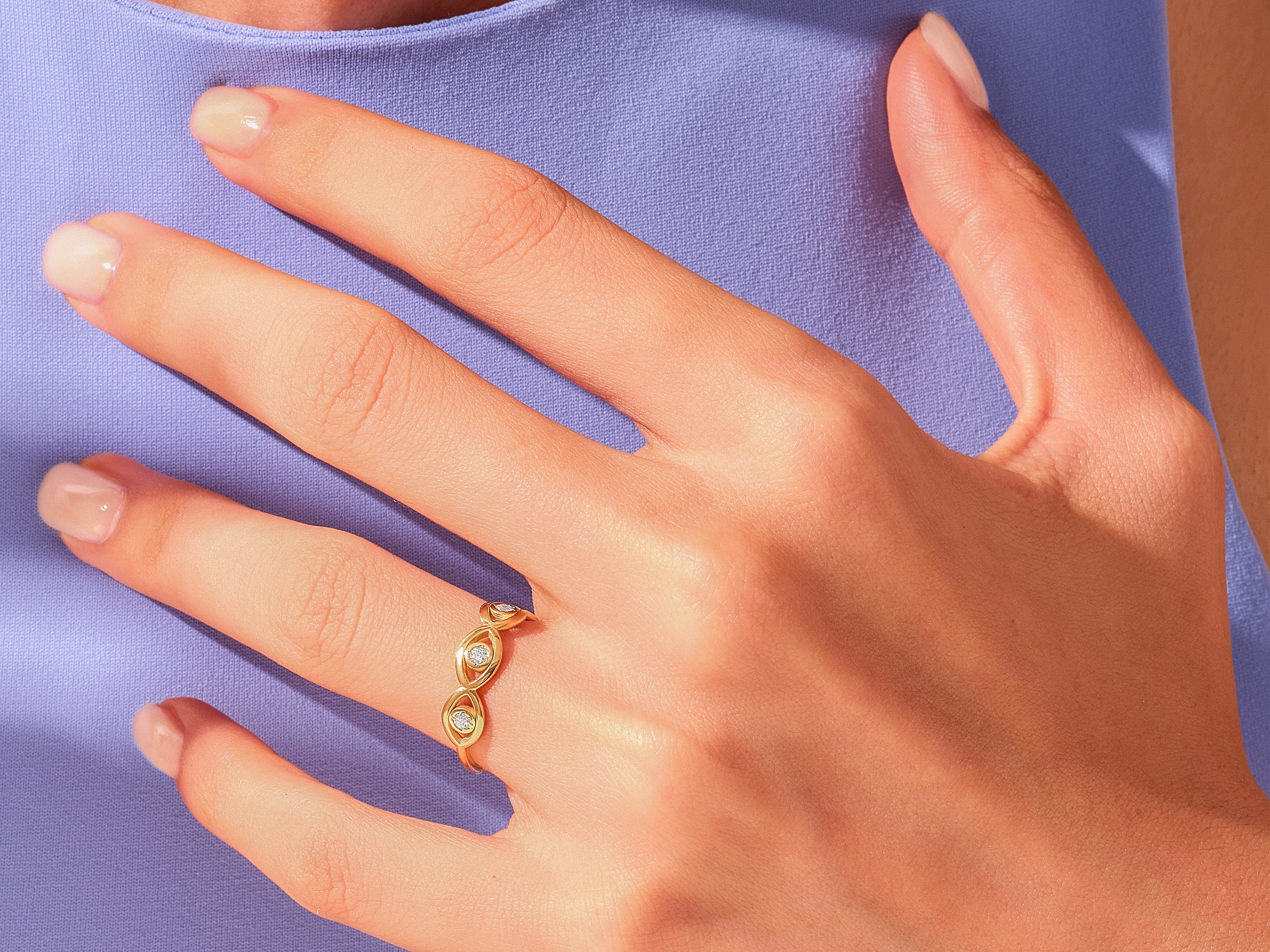 Gold diamond ring on hand, jewelry for women