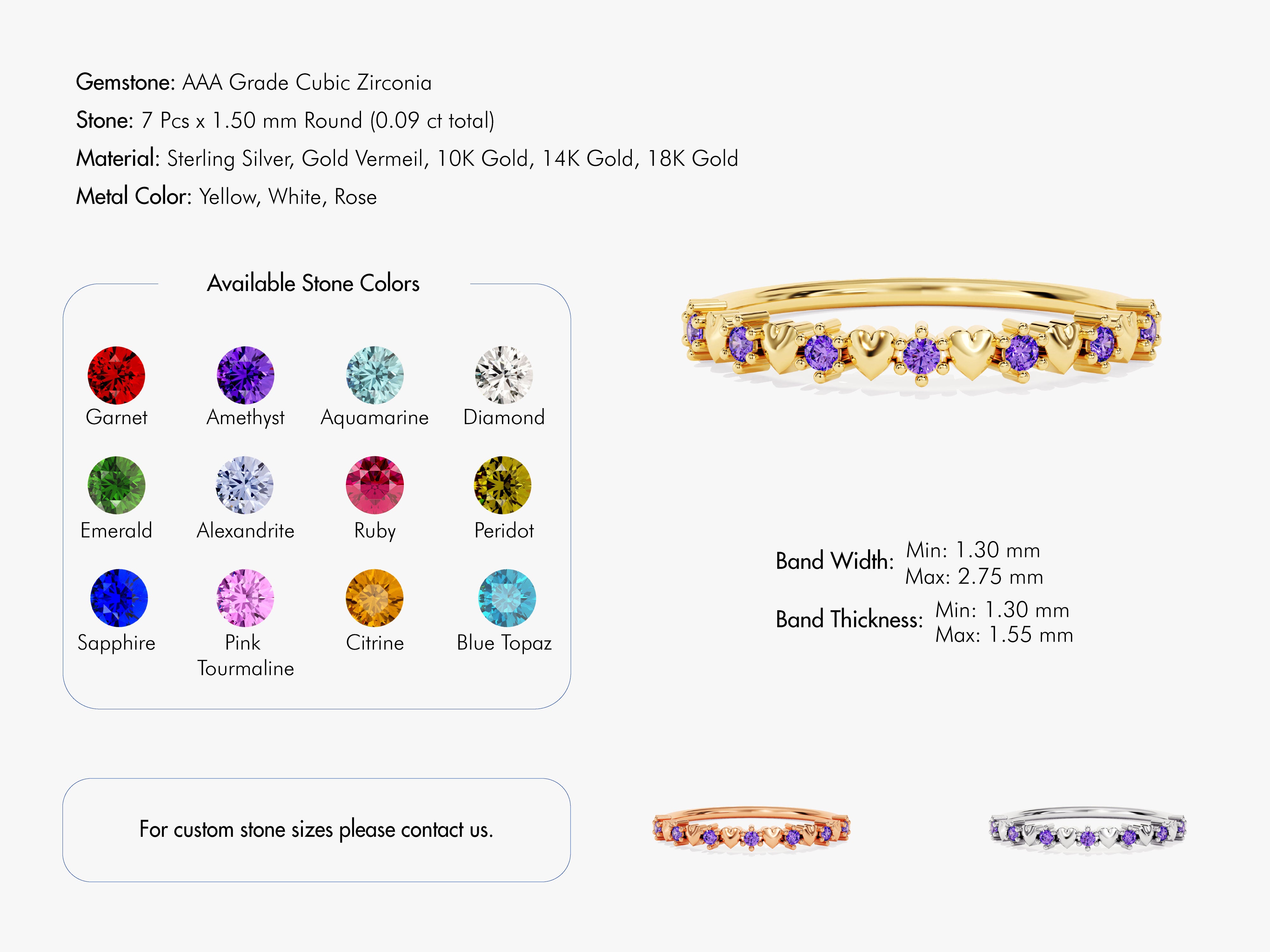Gold heart and amethyst ring, jewelry, gemstone options