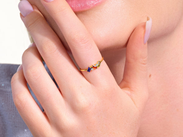 Baguette Family Birthstone Ring