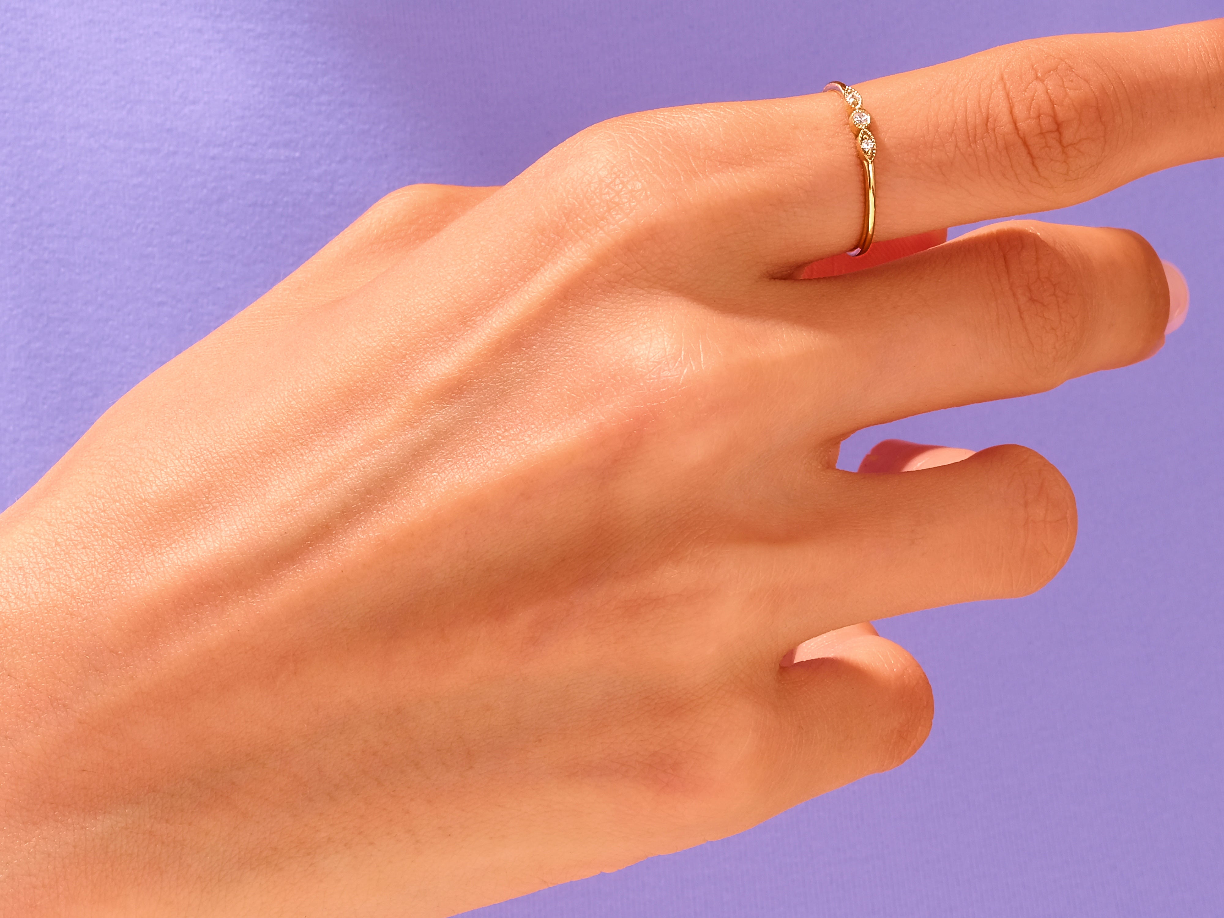 Diamond ring on a finger, fine jewelry for women