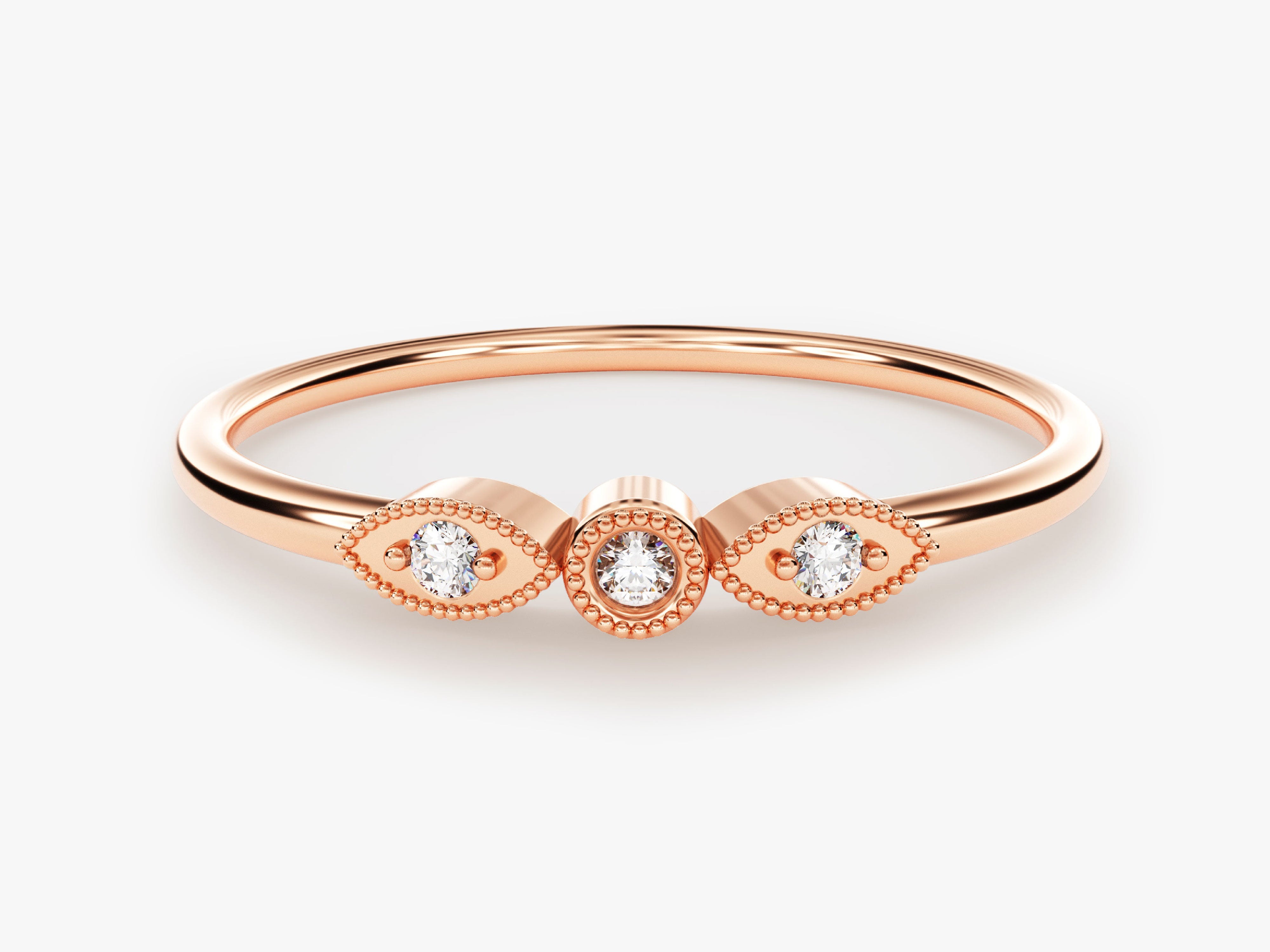 Rose gold diamond ring with beaded detail