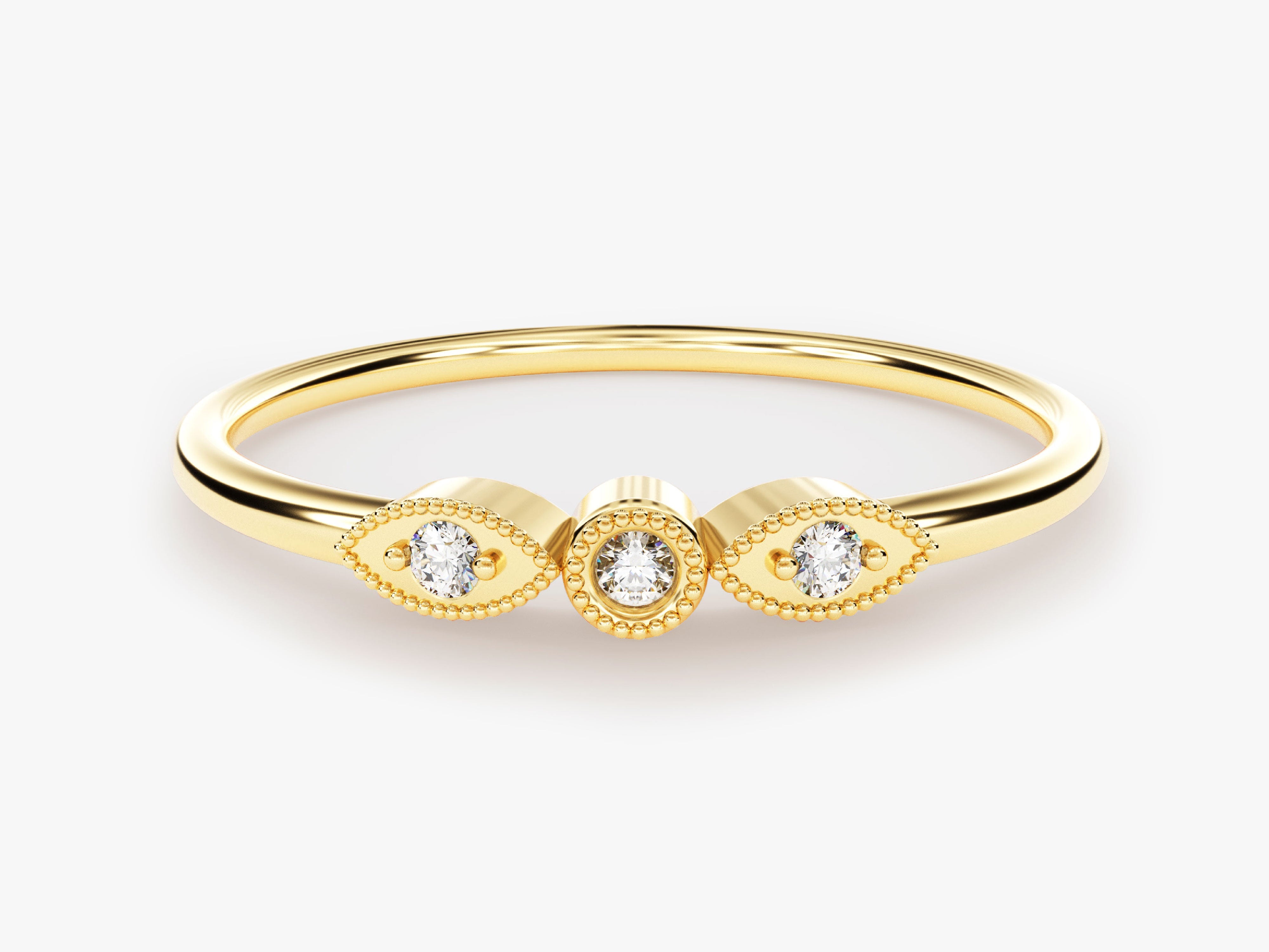 Gold diamond ring with evil eye design for jewelry lovers