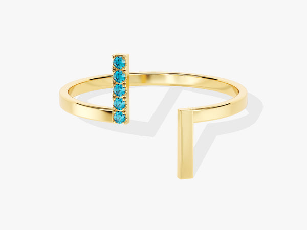 Open Five-Stone Blue Topaz Ring in 14K Solid Gold