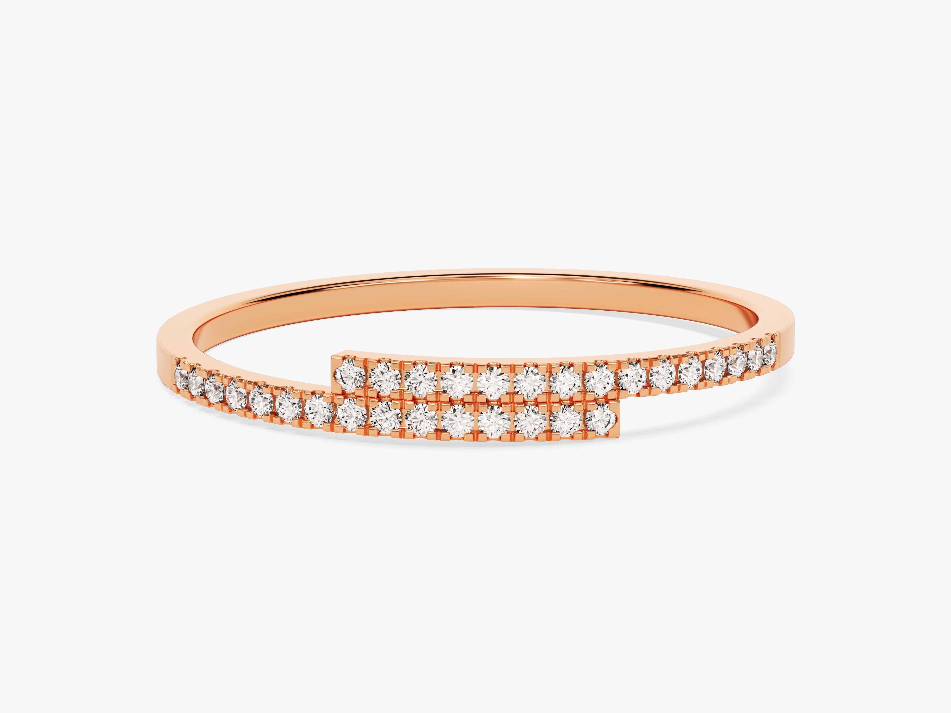 Rose gold diamond bypass ring with double row of sparkling stones