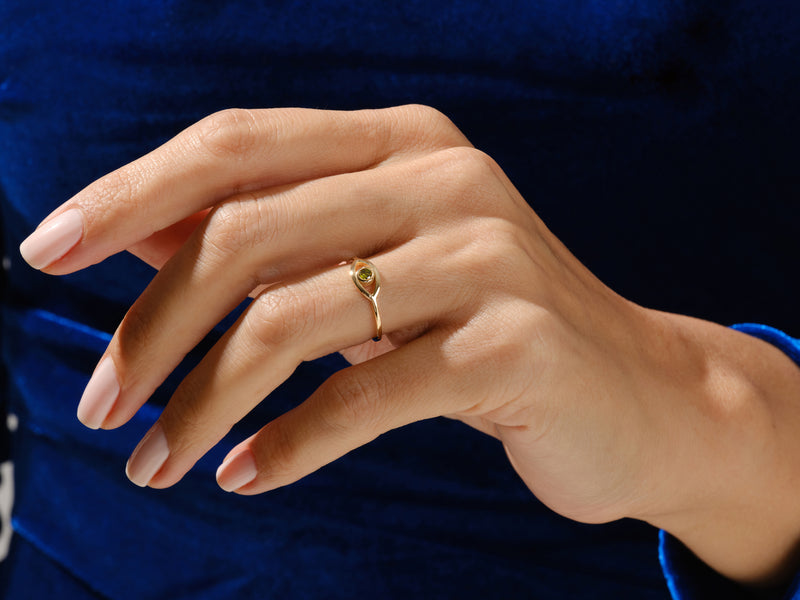 Bezel Evil Eye Citrine Ring in 14K Solid Gold