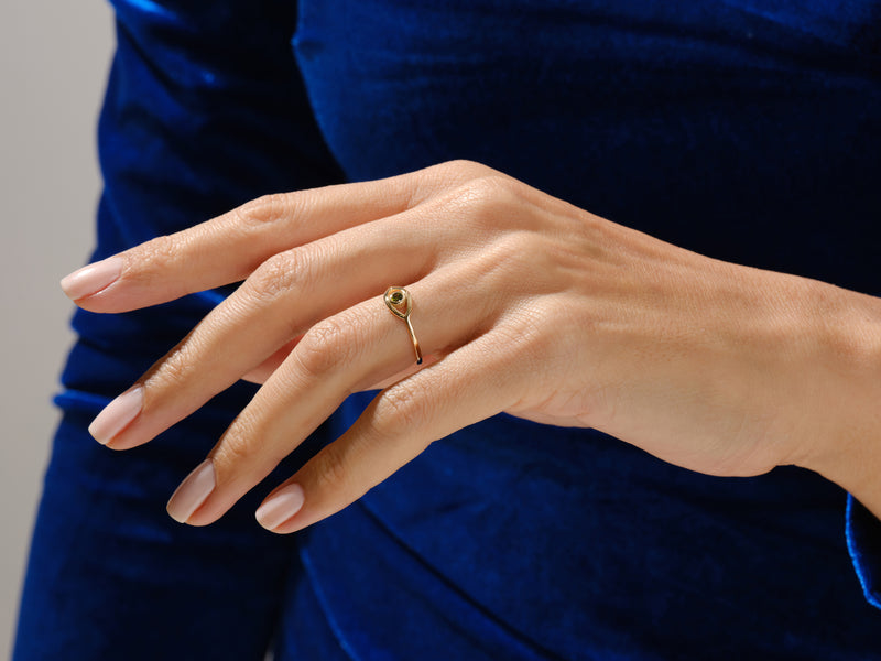 Bezel Evil Eye Blue Topaz Ring in 14K Solid Gold