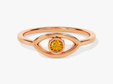 Bezel Evil Eye Citrine Ring in 14K Solid Gold