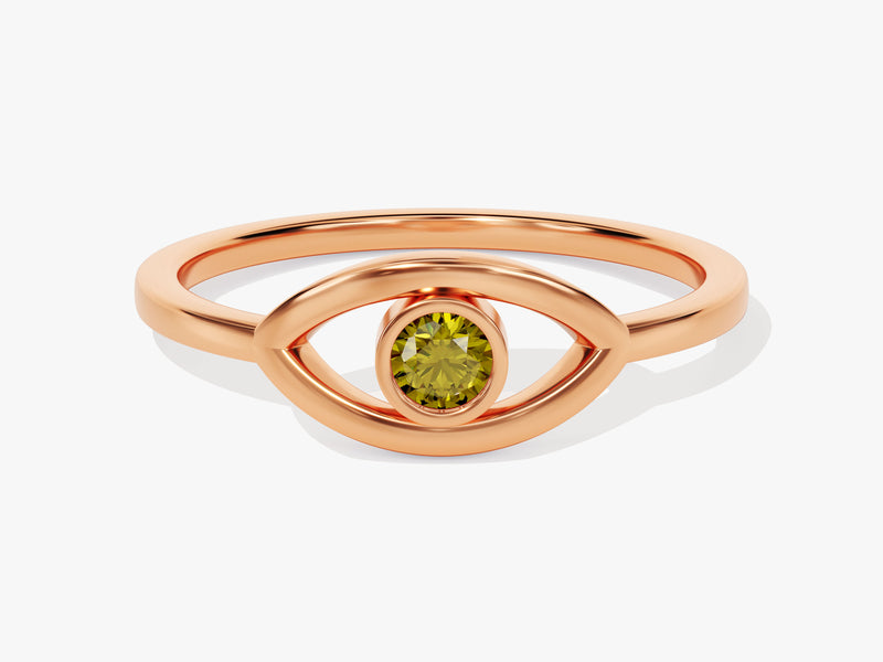 Bezel Evil Eye Peridot Ring in 14K Solid Gold