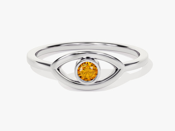 Bezel Evil Eye Citrine Ring in 14K Solid Gold