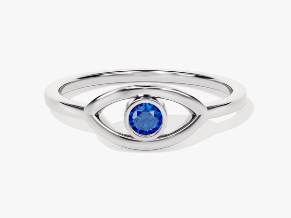 Bezel Evil Eye Sapphire Ring in 14K Solid Gold