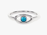 Bezel Evil Eye Blue Topaz Ring in 14K Solid Gold