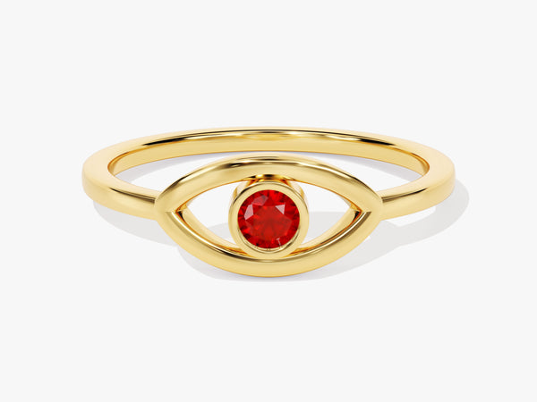 Bezel Evil Eye Ruby Ring in 14K Solid Gold