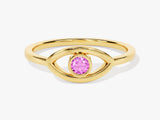 Bezel Evil Eye Pink Tourmaline Ring in 14K Solid Gold