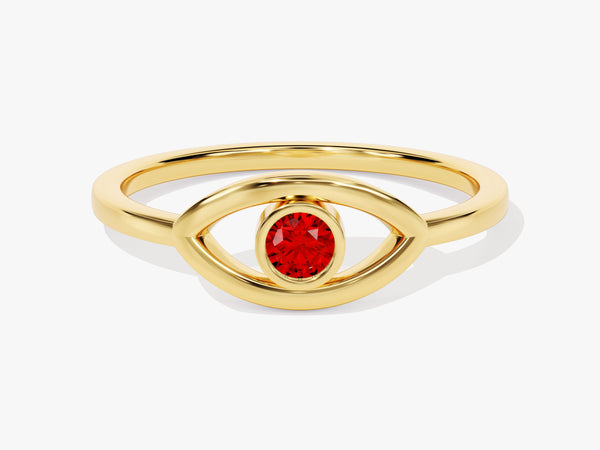 Bezel Evil Eye Garnet Ring in 14K Solid Gold