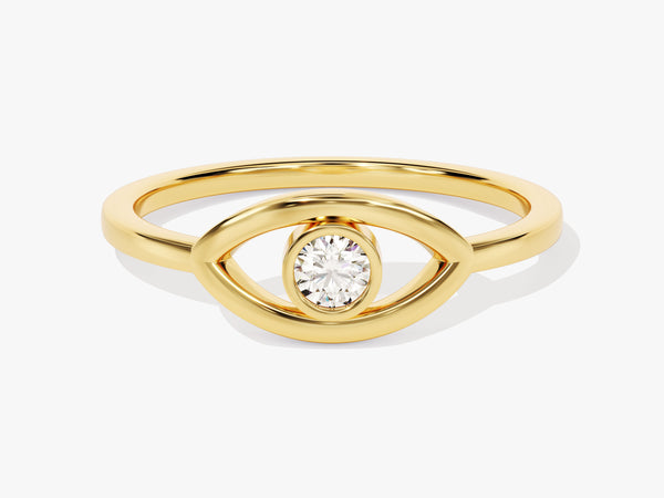 Bezel Evil Eye Diamond Birthstone Ring in 14K Solid Gold