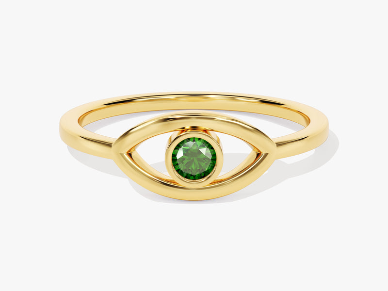 Bezel Evil Eye Emerald Ring in 14K Solid Gold