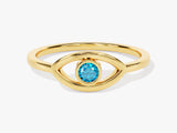 Bezel Evil Eye Blue Topaz Ring in 14K Solid Gold