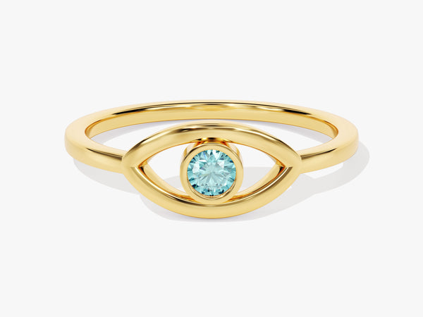 Bezel Evil Eye Aquamarine Ring in 14K Solid Gold