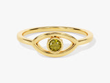 Bezel Evil Eye Peridot Ring in 14K Solid Gold