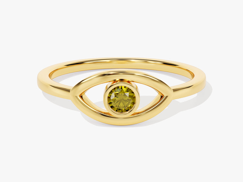 Bezel Evil Eye Peridot Ring in 14K Solid Gold