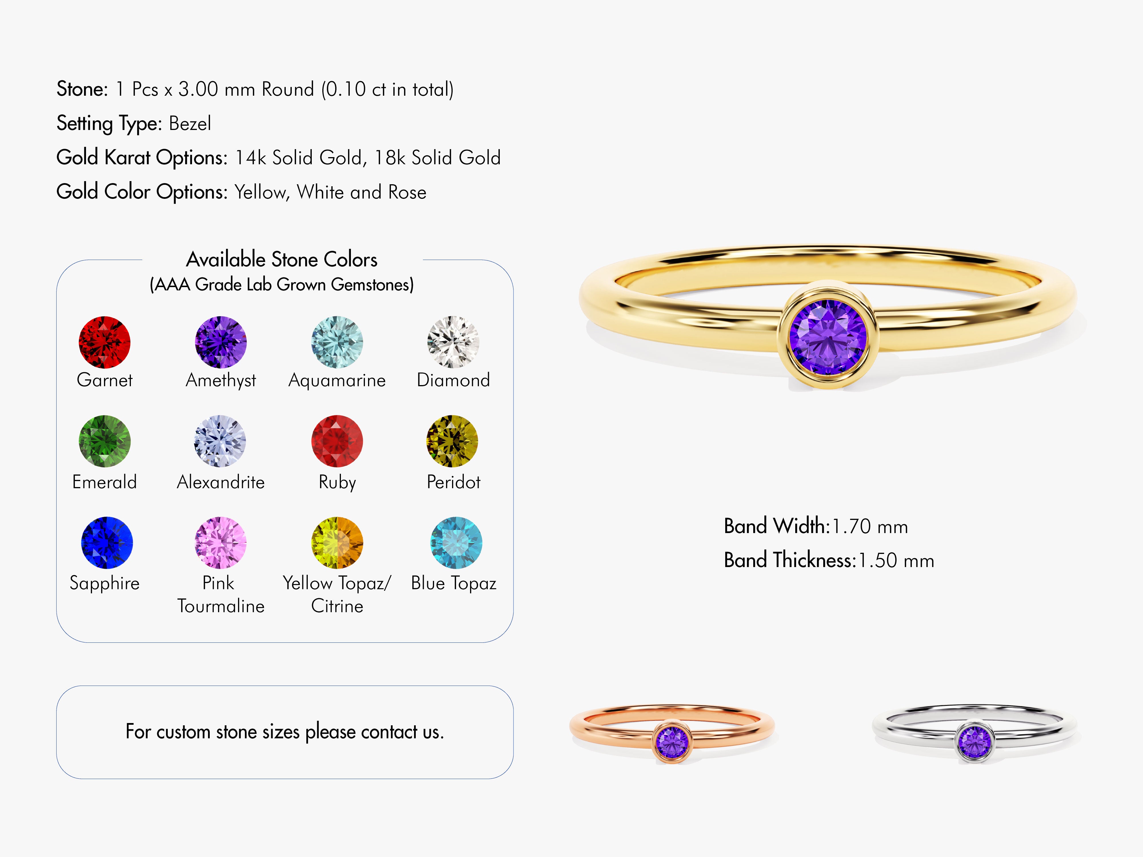 Bezel Set Round Amethyst Ring in 14K Solid Gold