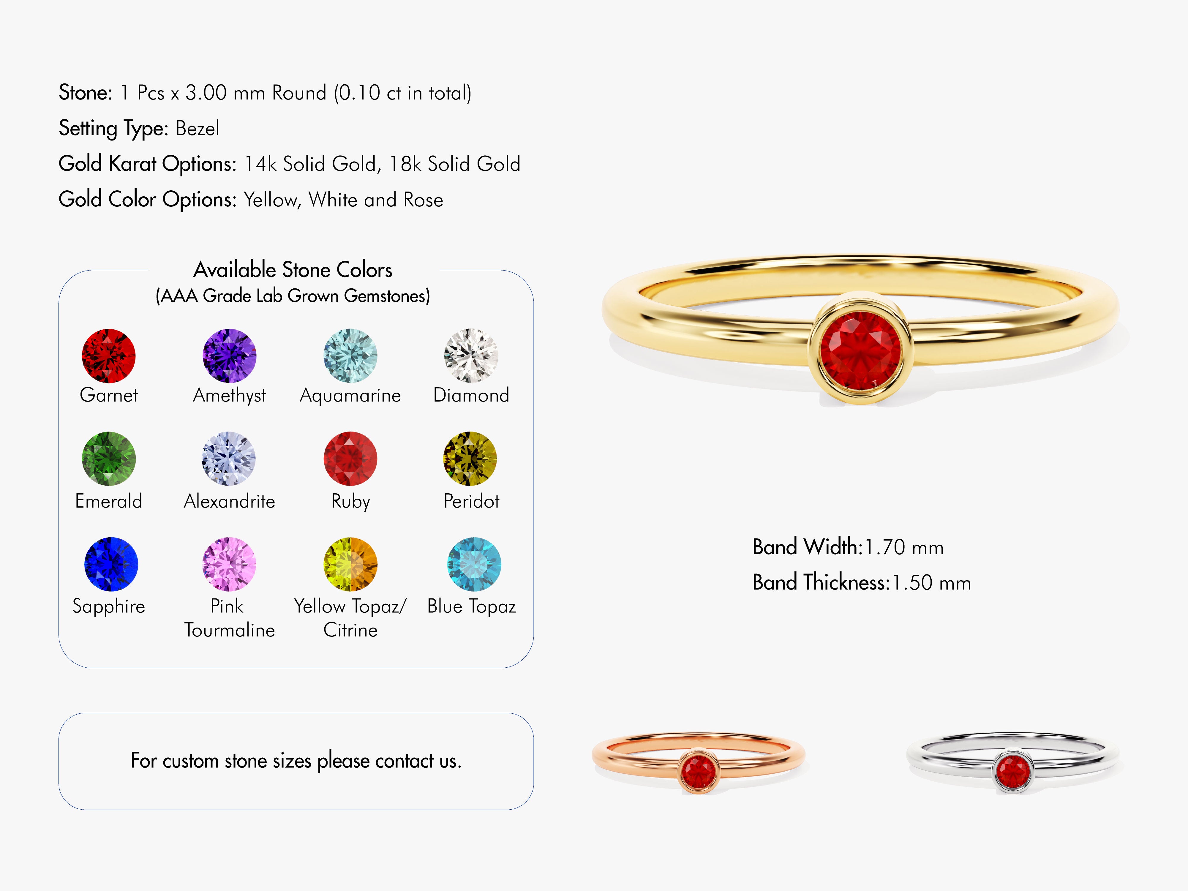 Bezel Set Round Ruby Ring in 14K Solid Gold