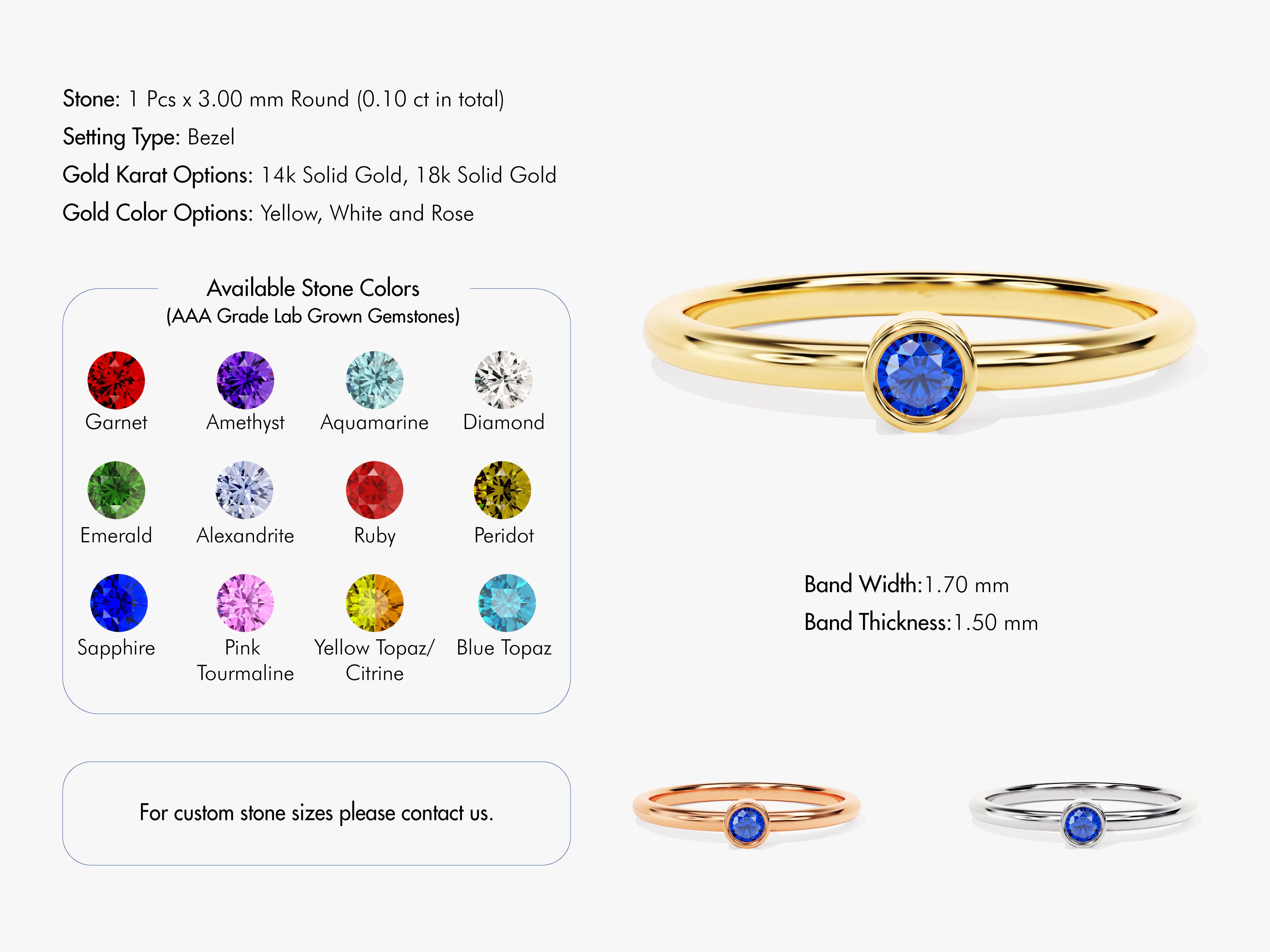Bezel Set Round Sapphire Ring in 14K Solid Gold
