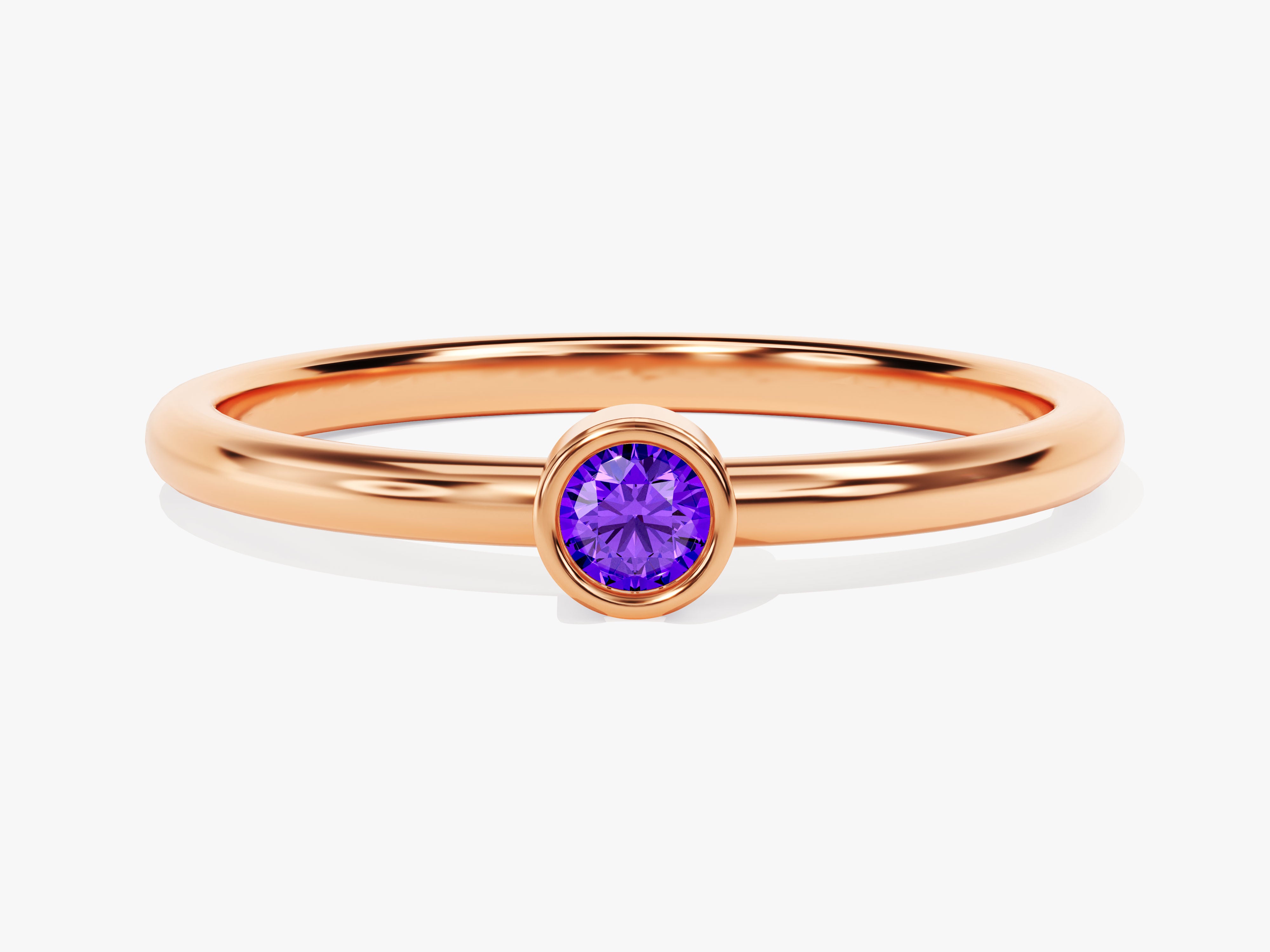 Bezel Set Round Amethyst Ring in 14K Solid Gold