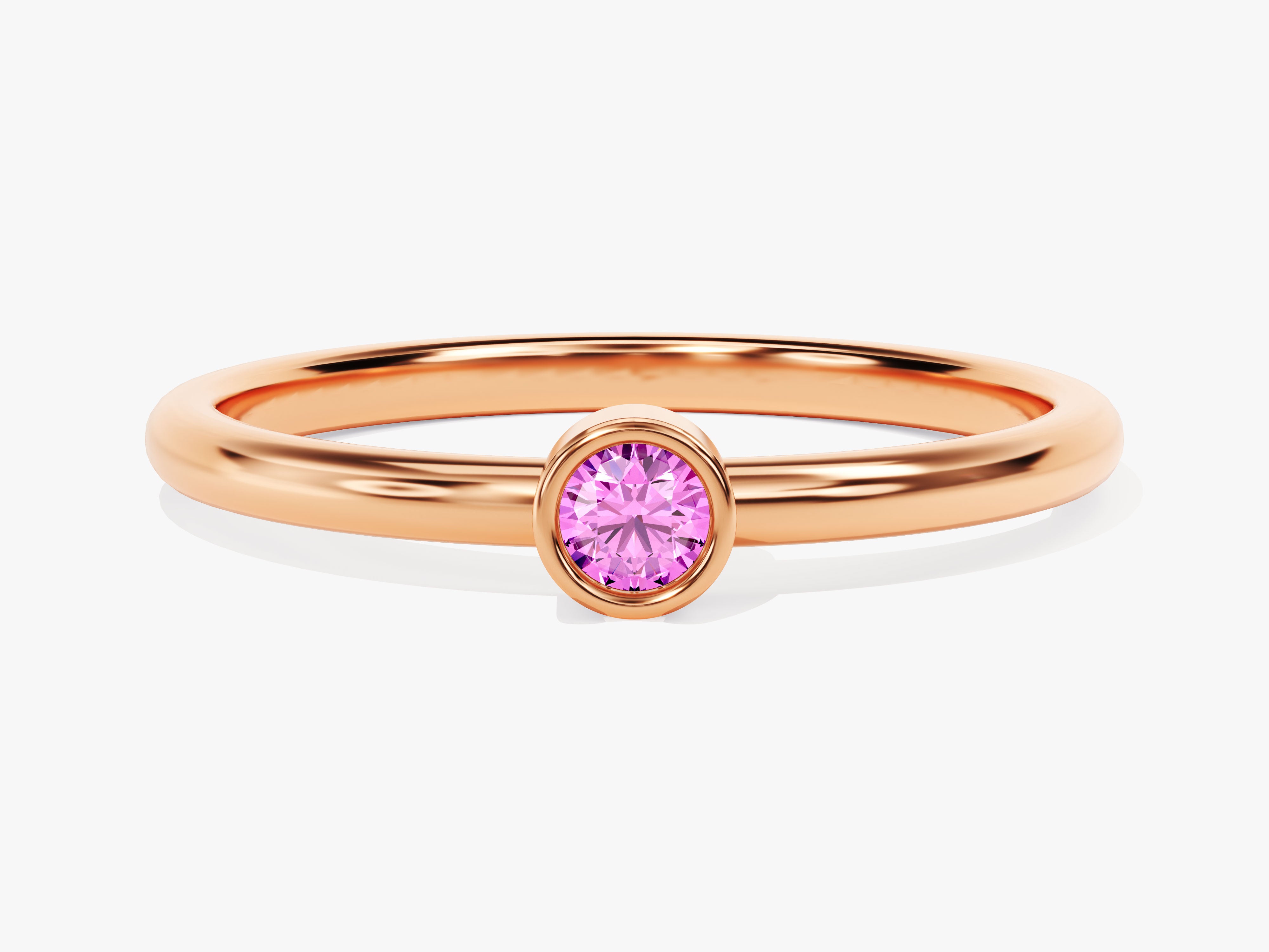 Bezel Set Round Pink Tourmaline Ring in 14K Solid Gold