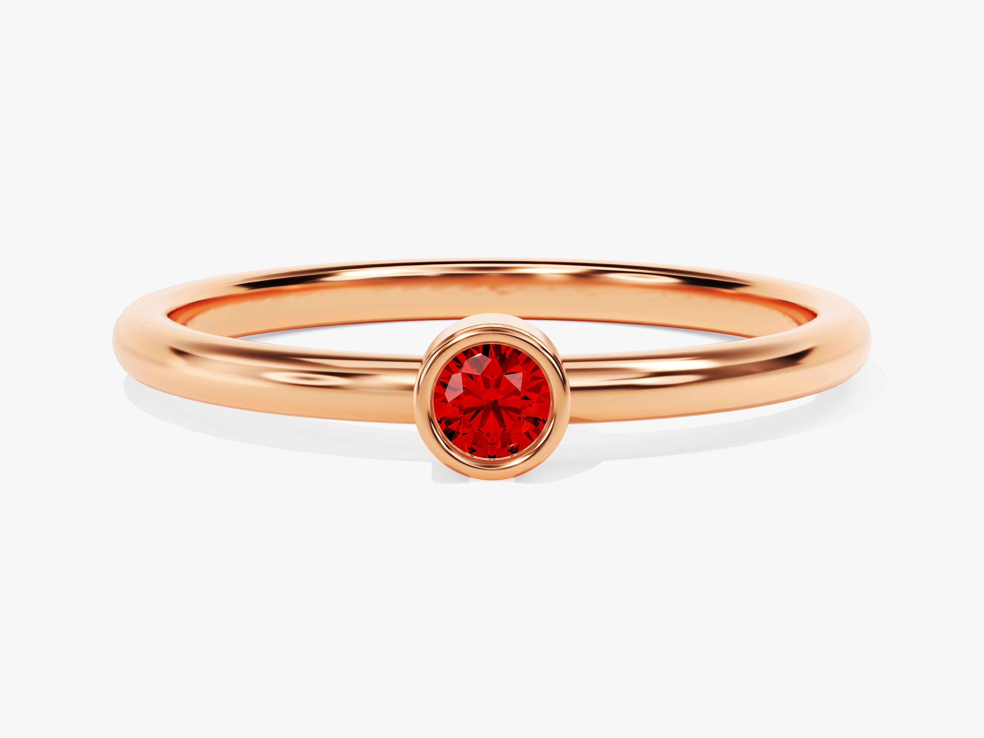 Bezel Set Round Garnet Ring in 14K Solid Gold