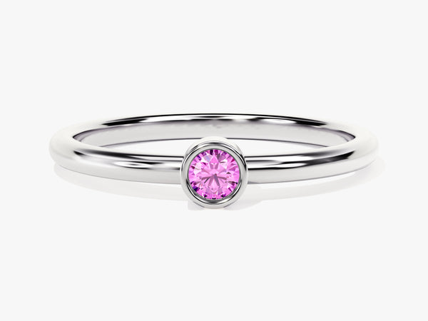 Bezel Set Round Pink Tourmaline Ring in 14K Solid Gold