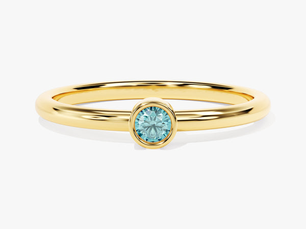 Bezel Set Round Aquamarine Ring in 14K Solid Gold
