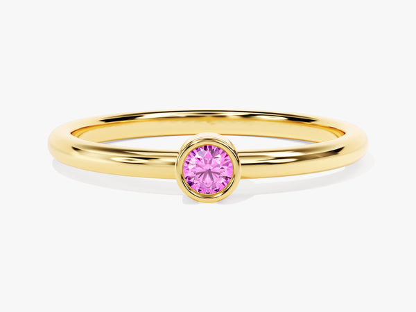 Bezel Set Round Pink Tourmaline Ring in 14K Solid Gold