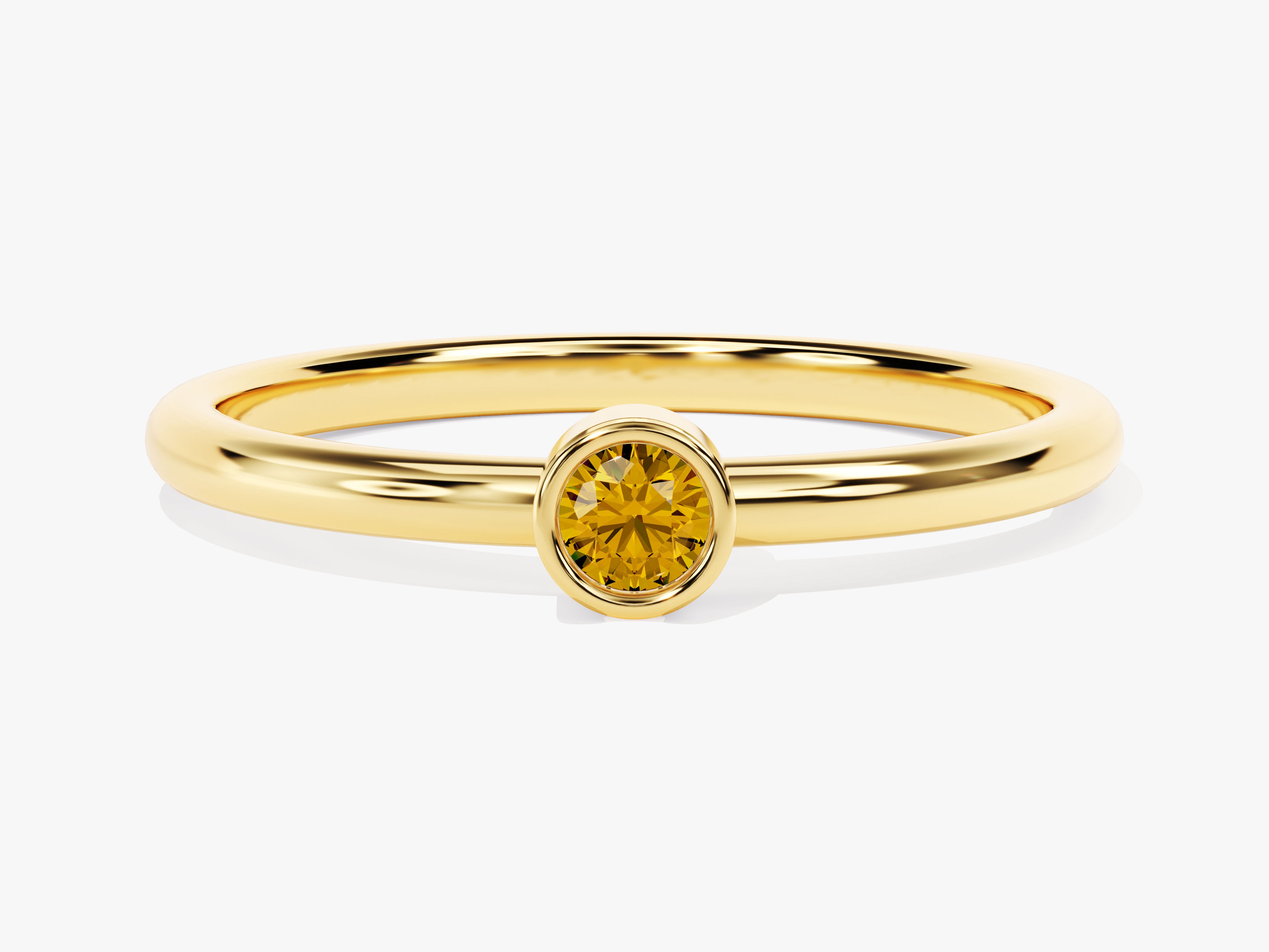 Bezel Set Round Citrine Ring in 14K Solid Gold
