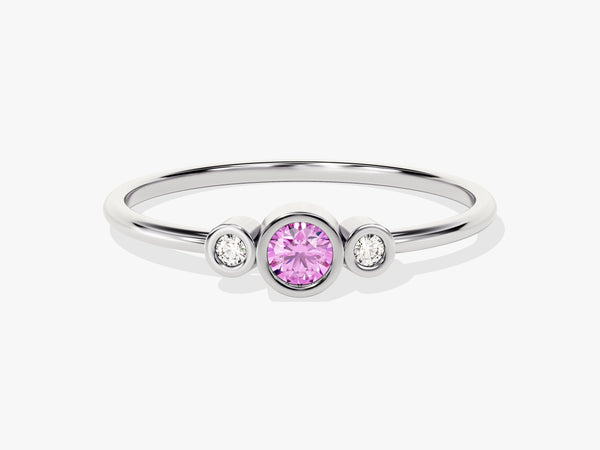 Bezel Set Trio Round Pink Tourmaline Ring in 14K Solid Gold