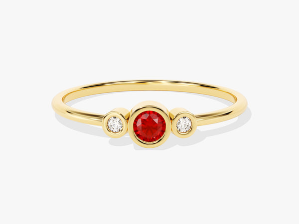Bezel Set Trio Round Ruby Ring in 14K Solid Gold